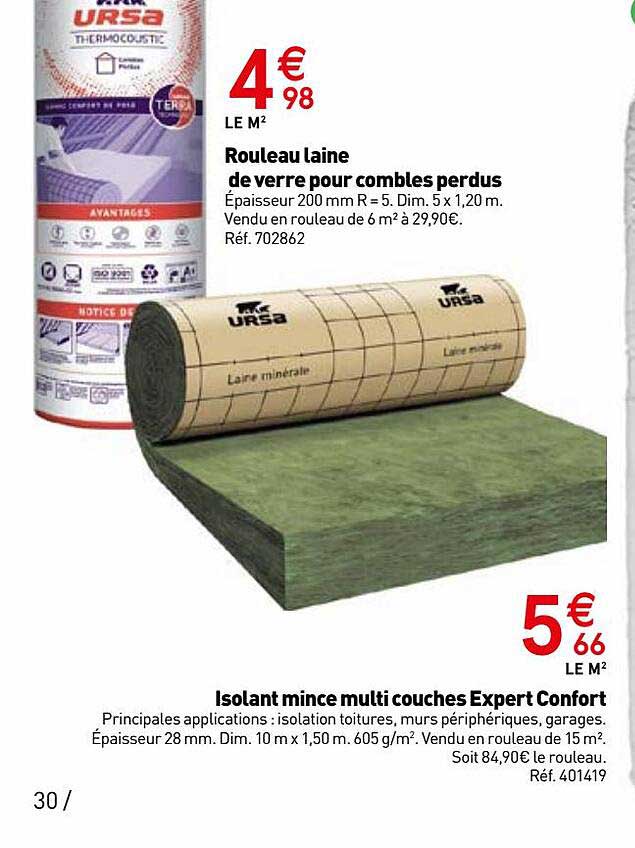 rouleau laine de verre pour combles perdus isolant mince multi couches expert confort