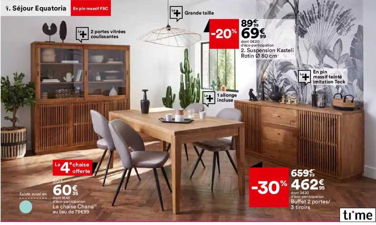 séjour equatoria : la chaise chana, suspension kasteli, buffet 2 portes time