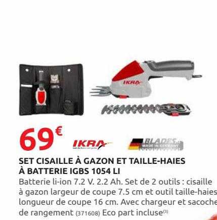 set cisaille à gazon et taille-haies à batterie igbs 1054 li ikra