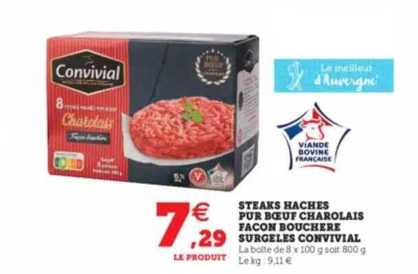 steaks hachés pur bœuf charolais façon bouchère surgelés convivial