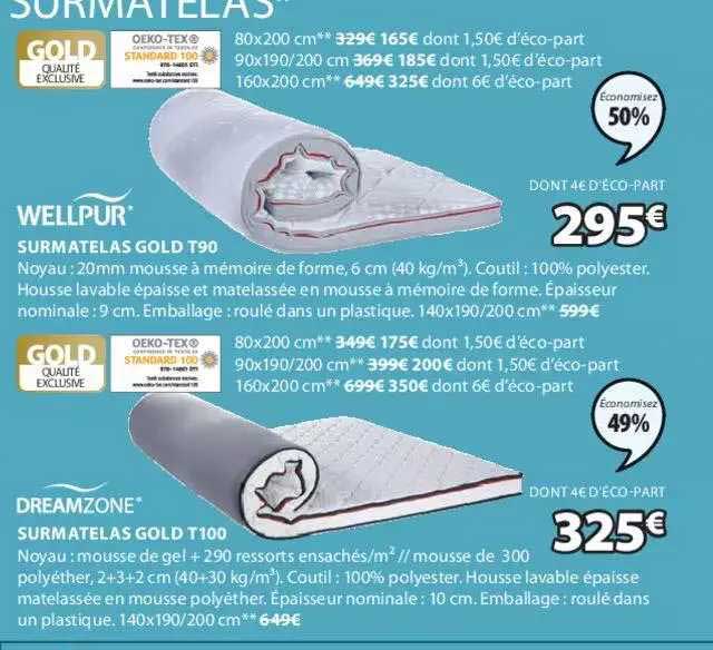 Surmatelas Gold T900 Wellpur, Surmatelas Gold T100 Dreamzone