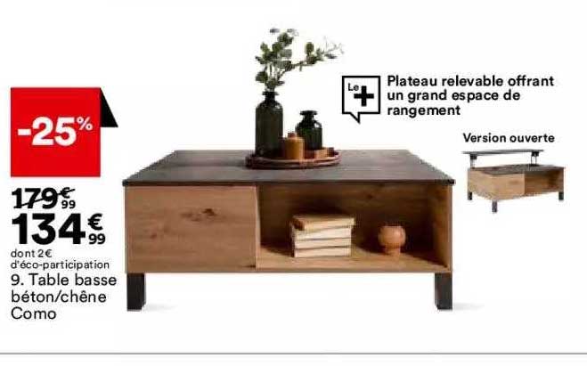 Table Basse Béton - Chêne Como