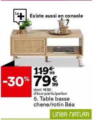 table basse chêne-rotin béa linea natura