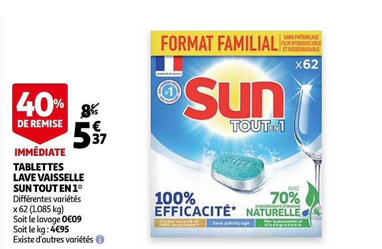 tablettes lave vaisselle sun tout en 1