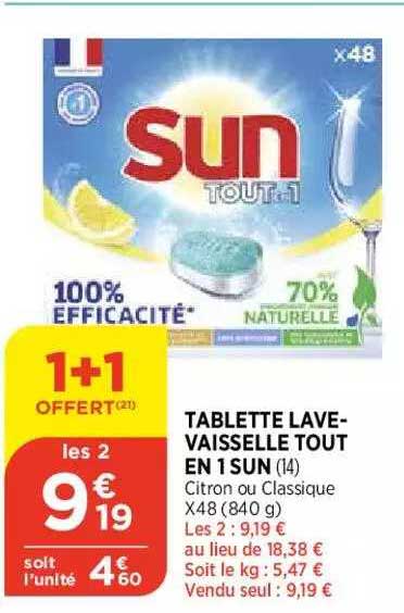tablettes lave-vaisselle tout en 1 sun