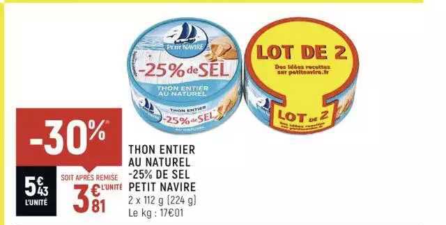 Thon Entier Au Naturel -25% De Sel Petit Navire