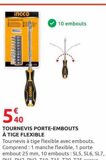 tournevis porte-embouts à tige flexible