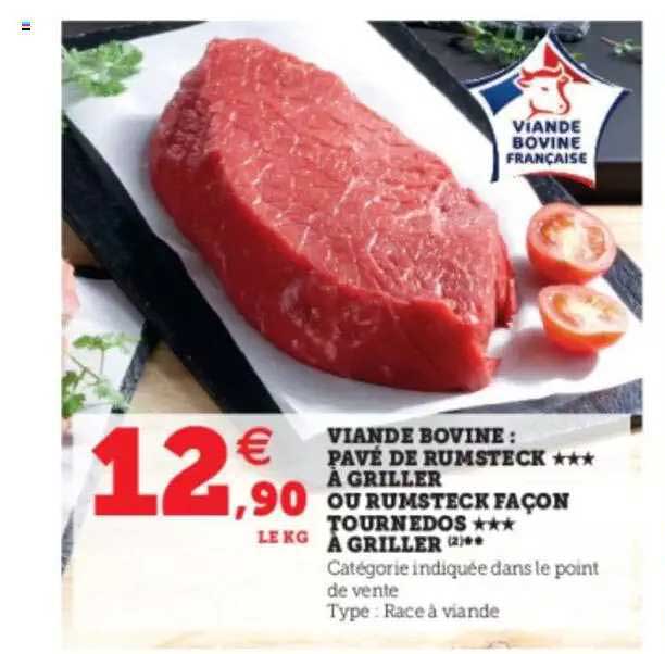 viande bovine: pavé de rumsteck à griller ou rumsteck façon tournedos à griller