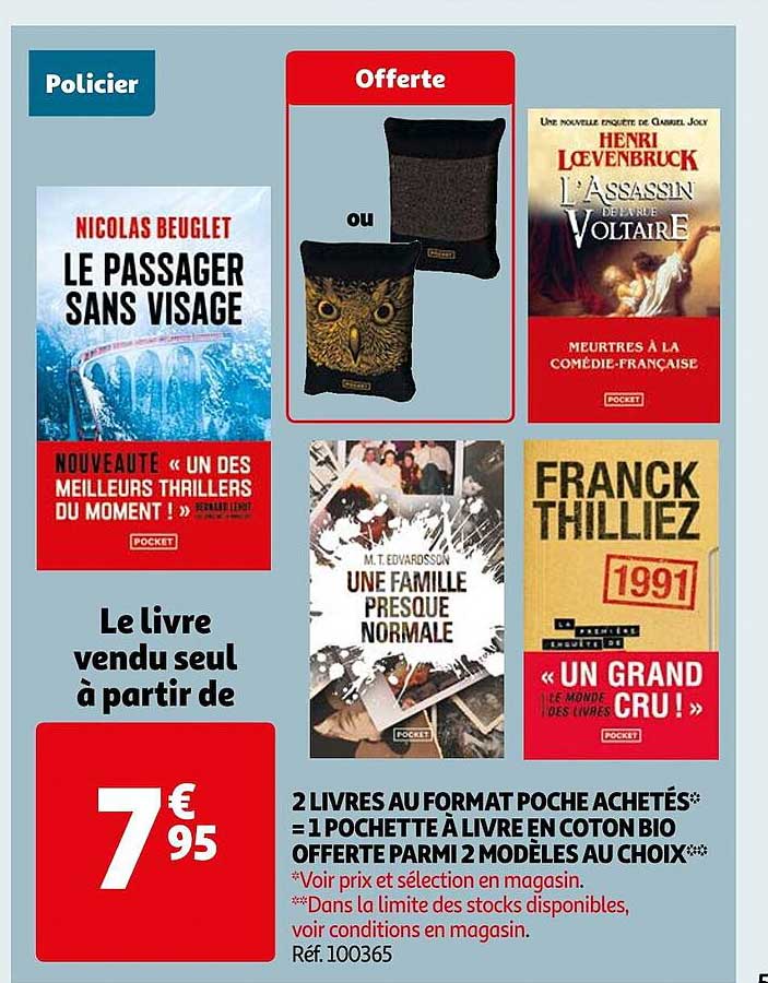 2 livres au format poche achetés = 1 pochette à livre en coton bio offerte parmi 2 modèles au choix