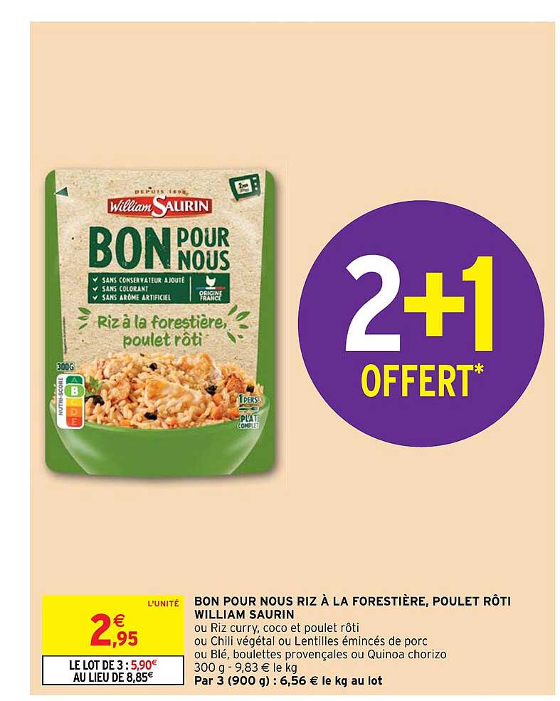 bon pour nous riz à la forestière, poulet rôti william saurin