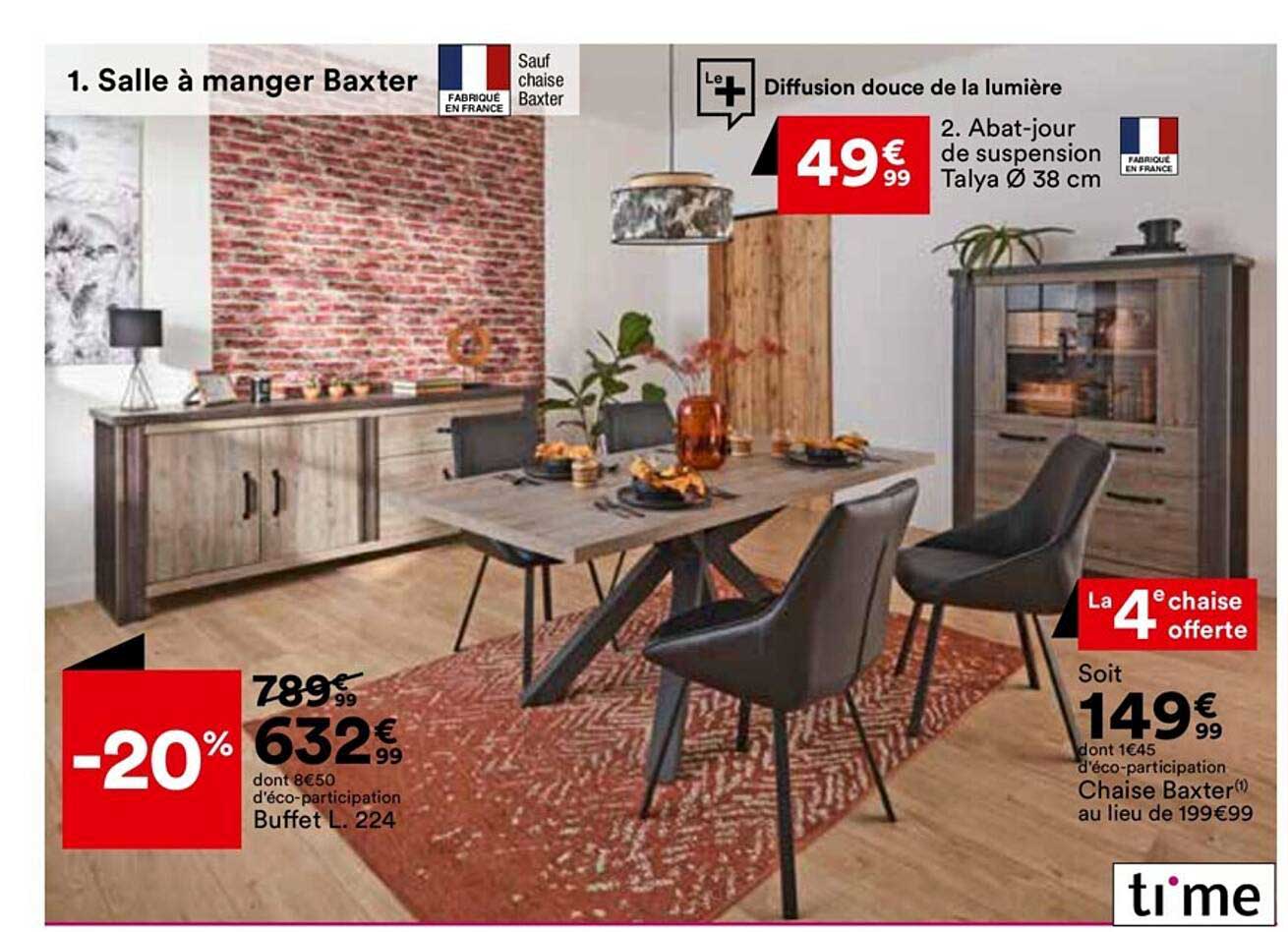 buffet l. 224, abat-jour de suspension talya ø 38 cm, chaise baxter ti'me