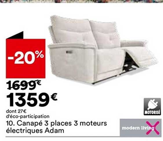 canapé 3 places 3 moteurs électriques adam modern living
