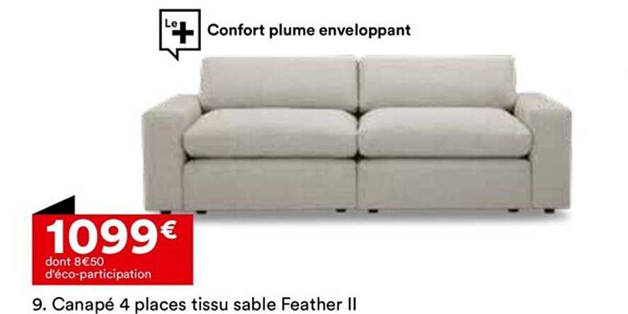 Canapé 4 Places Tissu Sable Feather II