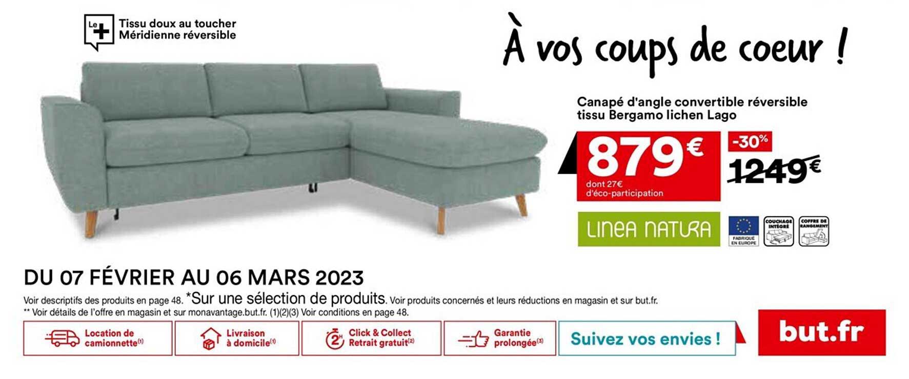 canapé d'angle convertible réversible tissu bergamo lichen lago linea natura