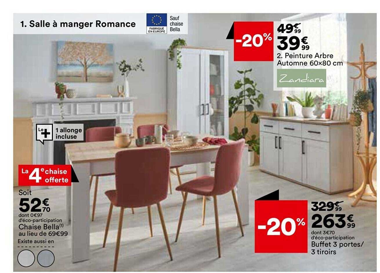 chaise bella, peinture arbre automen 60 x 80 cm zandiara, buffet 3 portes-3 tiroirs