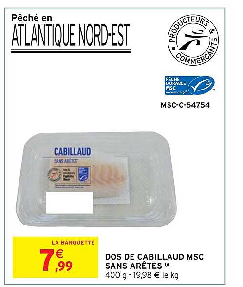 dos de cabillaud msc sans arêtes