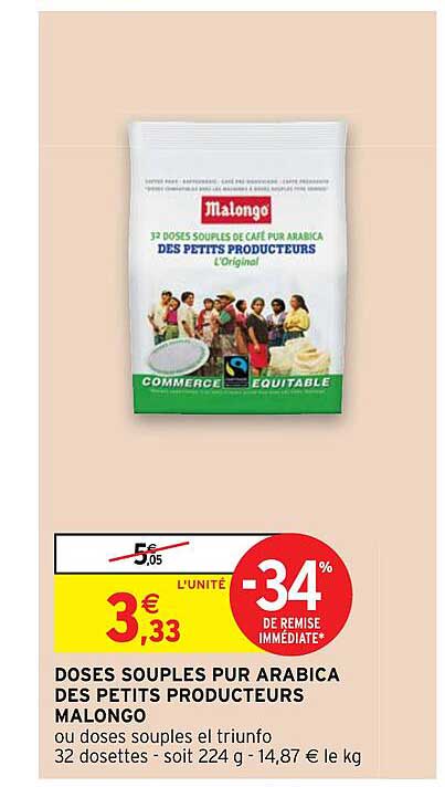 doses souples pur arabica des petits producteurs malongo