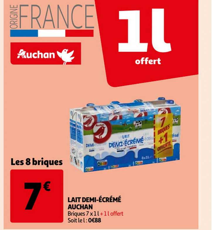 lait demi-écrémé auchan