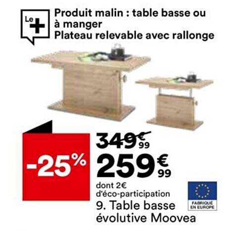 table basse évolutive moovea