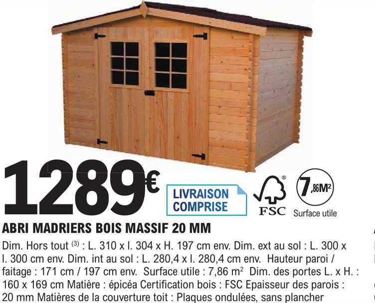abri  madriers bois massif 20mm