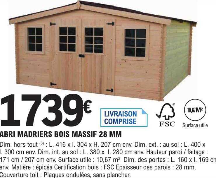 Abri Madriers Bois Massif 28mm