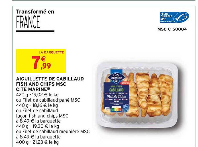 aiguillette de cabillaud fish and chips msc cité marine