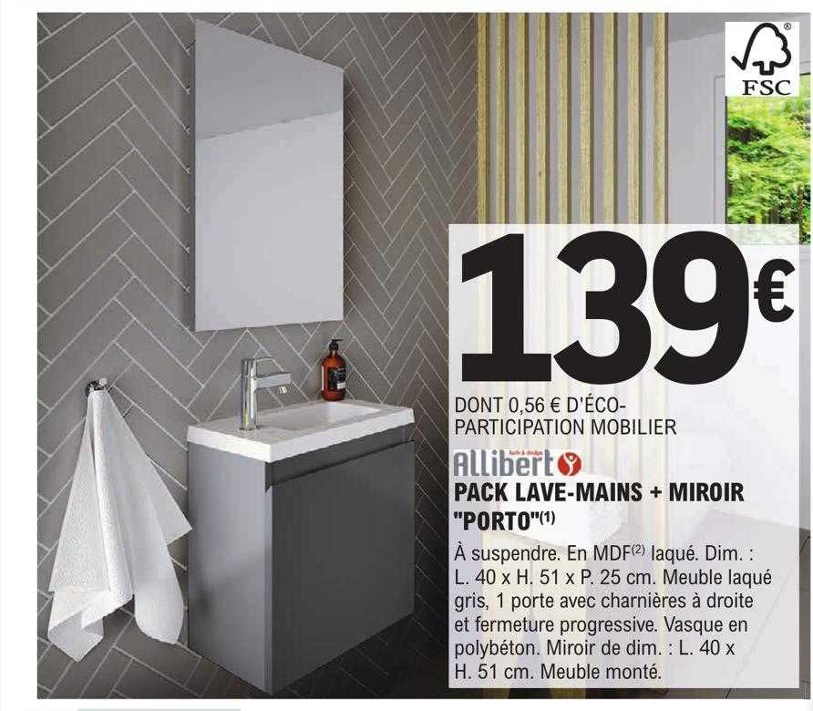 allibert pack lave-mains + miroir "porto"