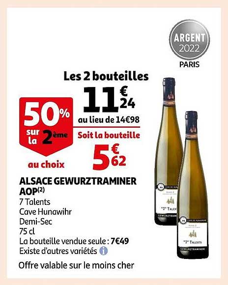 alsace gewurztraminer aop 7 talents cave hunawihr demi-sec