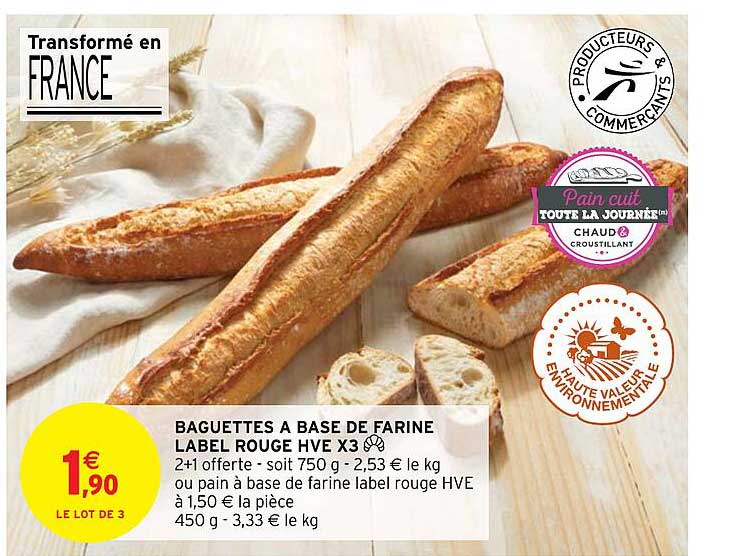 Baguettes à Base De Farine Label Rouge Hve X3