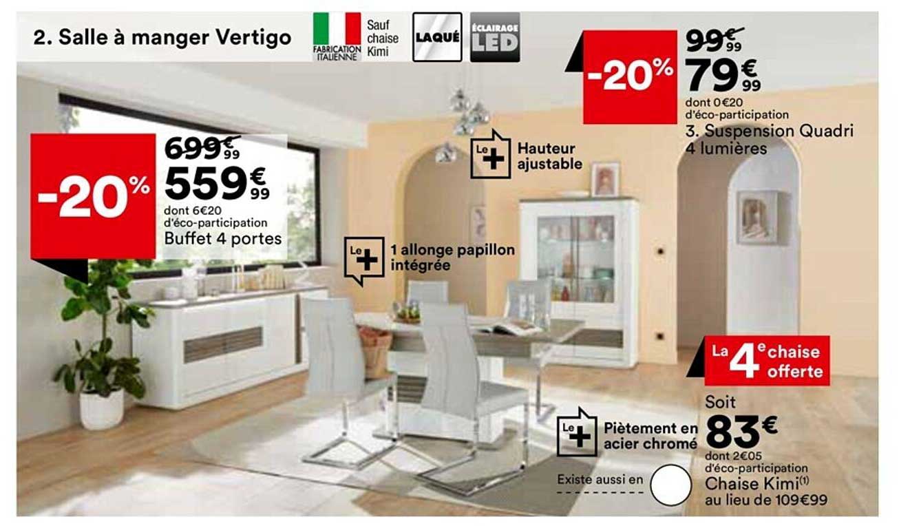 buffet 4 portes, suspension quadri 4 lumières, chaise kimi