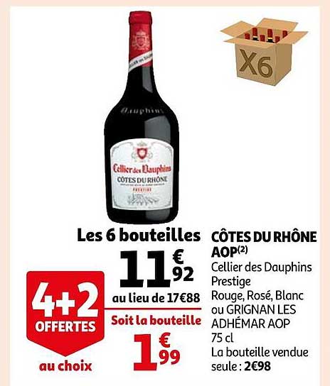 côtes du rhône aop cellier des dauphins prestige rouge, rosé, blanc ou grignan les adhémar aop