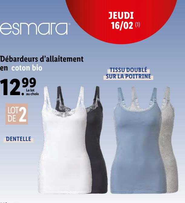 débardeurs d'allaitement en coton bio esmara