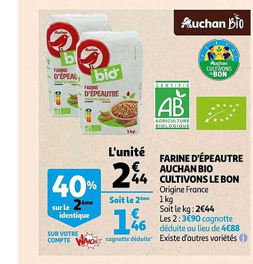 farine d'épeautre auchan bio cultivons le bon