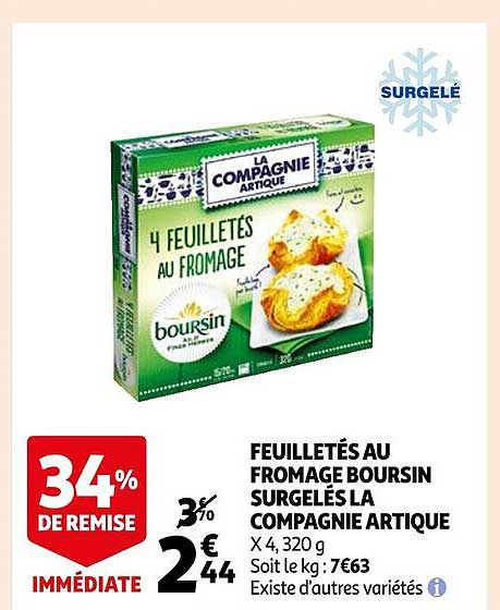 feuilletés au fromage boursin surgelés la compagnie artique