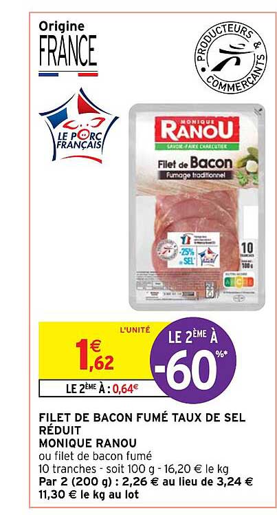 filet de bacon fumé taux de sel réduit monique ranou