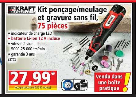 kit ponçage - meulage et gravure sans fil, 75 pièces kraft werkzeuge