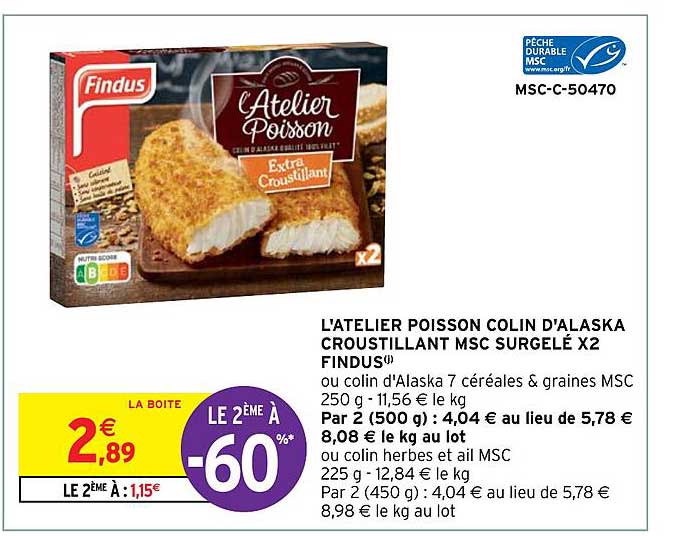 l'atelier poisson colin d'alaska croustillant msc surgelé x2 findus