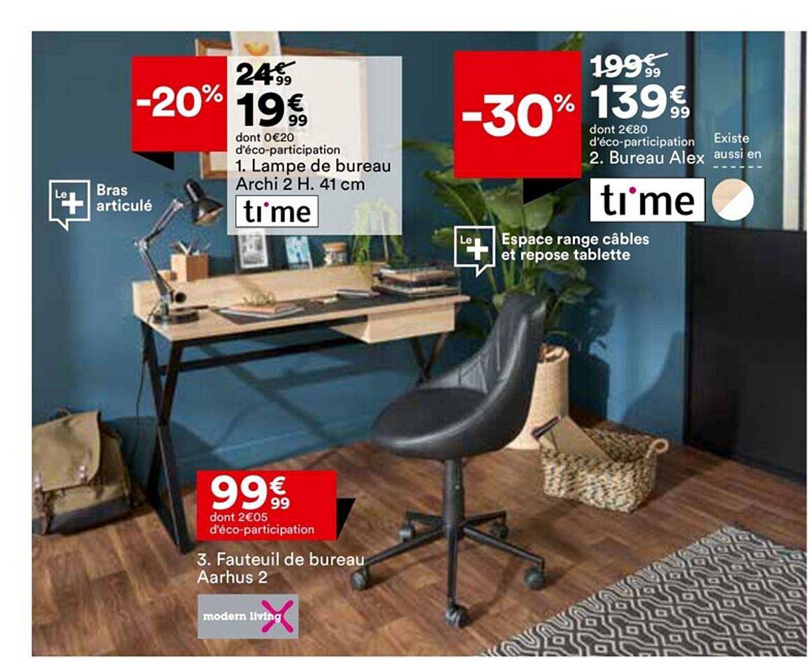 lampe de bureau archi 2 h. 41 cm ti'me, bureau alex ti'me, fauteuil de bureau aarhus 2 modern living