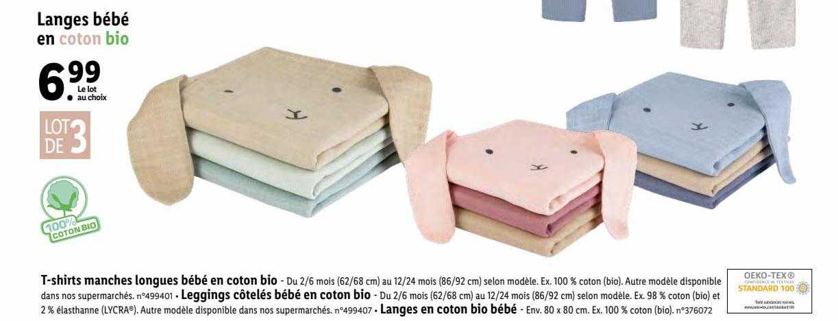 Langes Bébé En Coton Bio