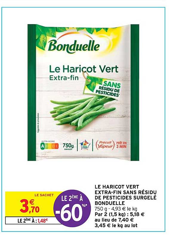 le haricot vert extra-fin sans résidu de pesticides surgelé bonduelle