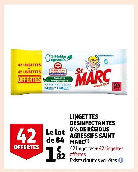 lingettes désinfectantes 0% de résidus agressifs saint marc