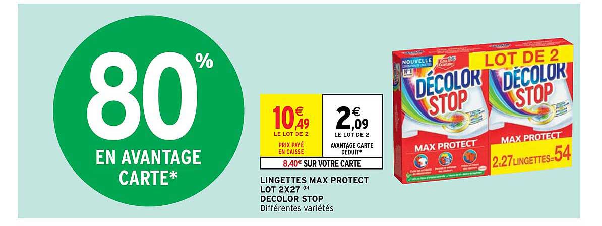 lingettes max protect lot 2 x 27 decolor stop