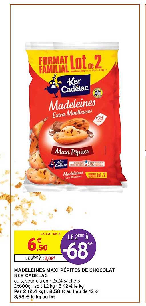 madeleines maxi pépites de chocolat ker cadélac