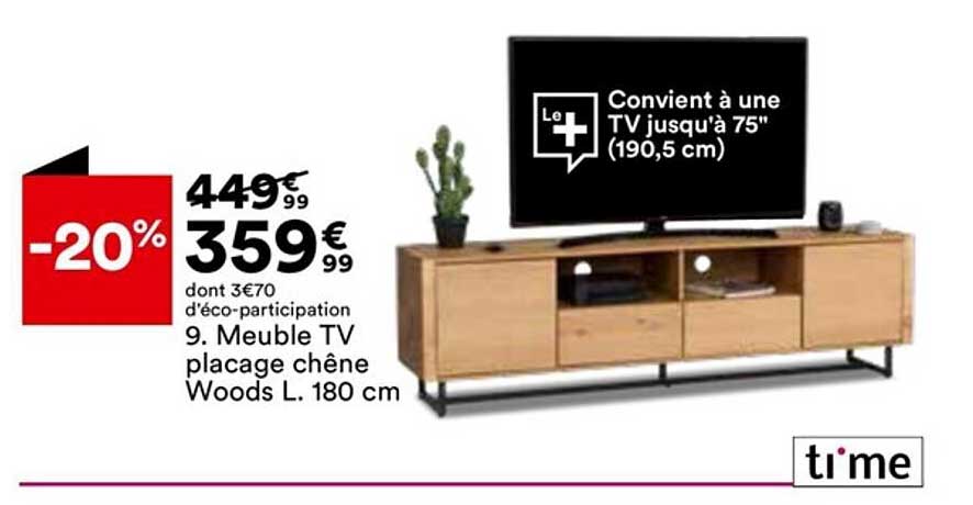 meuble tv placage chêne woods l. 180 cm ti'me
