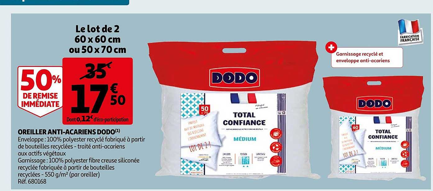 oreiller anti acariens dodo