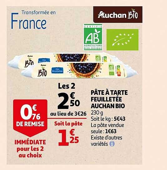 Pâte à Tarte Feuilletée Auchan Bio