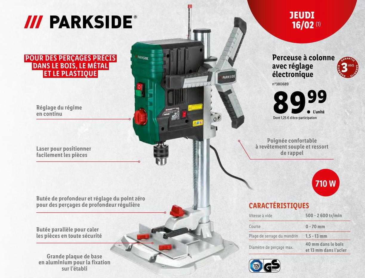 Perceuse à Colonne Avec Réglage électronique Parkside