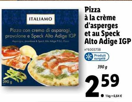 pizza à la crème d'asperges et au speck alto adige igp italiamo