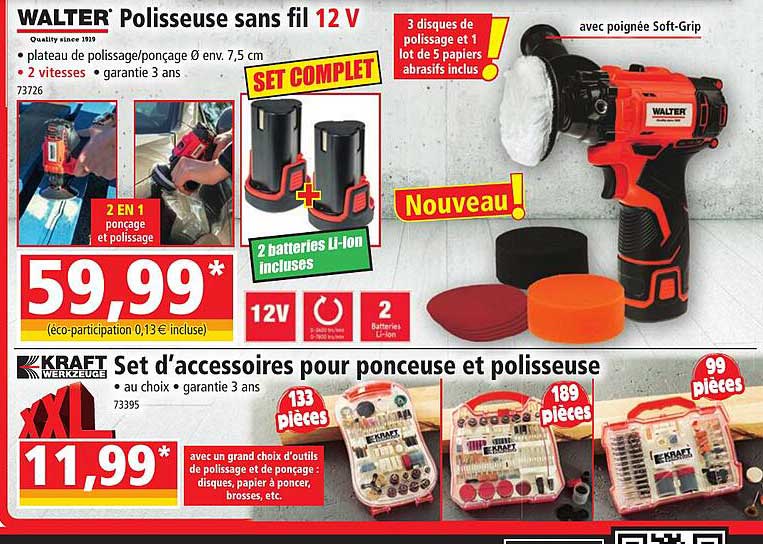 polisseuse sans fil 12 v walter, set d'accessoires pour ponceuse et polisseuse kraft werkzeuge