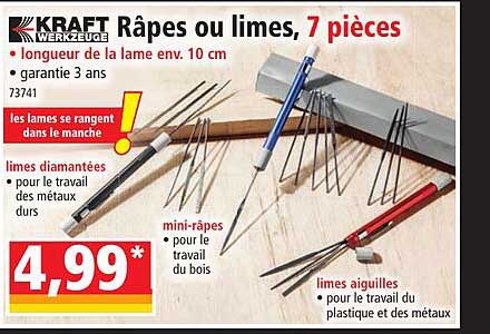 râpes ou limes kraft werkzeuge, 7 pièces